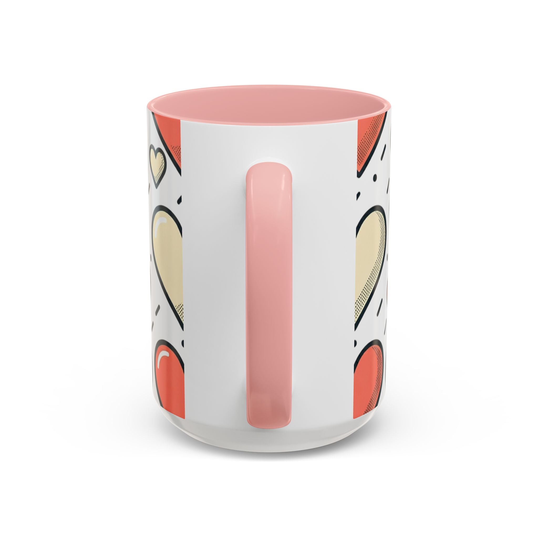 Heart Pattern Accent Coffee Mug — Cute Colorful Hearts Design (11/15 oz)