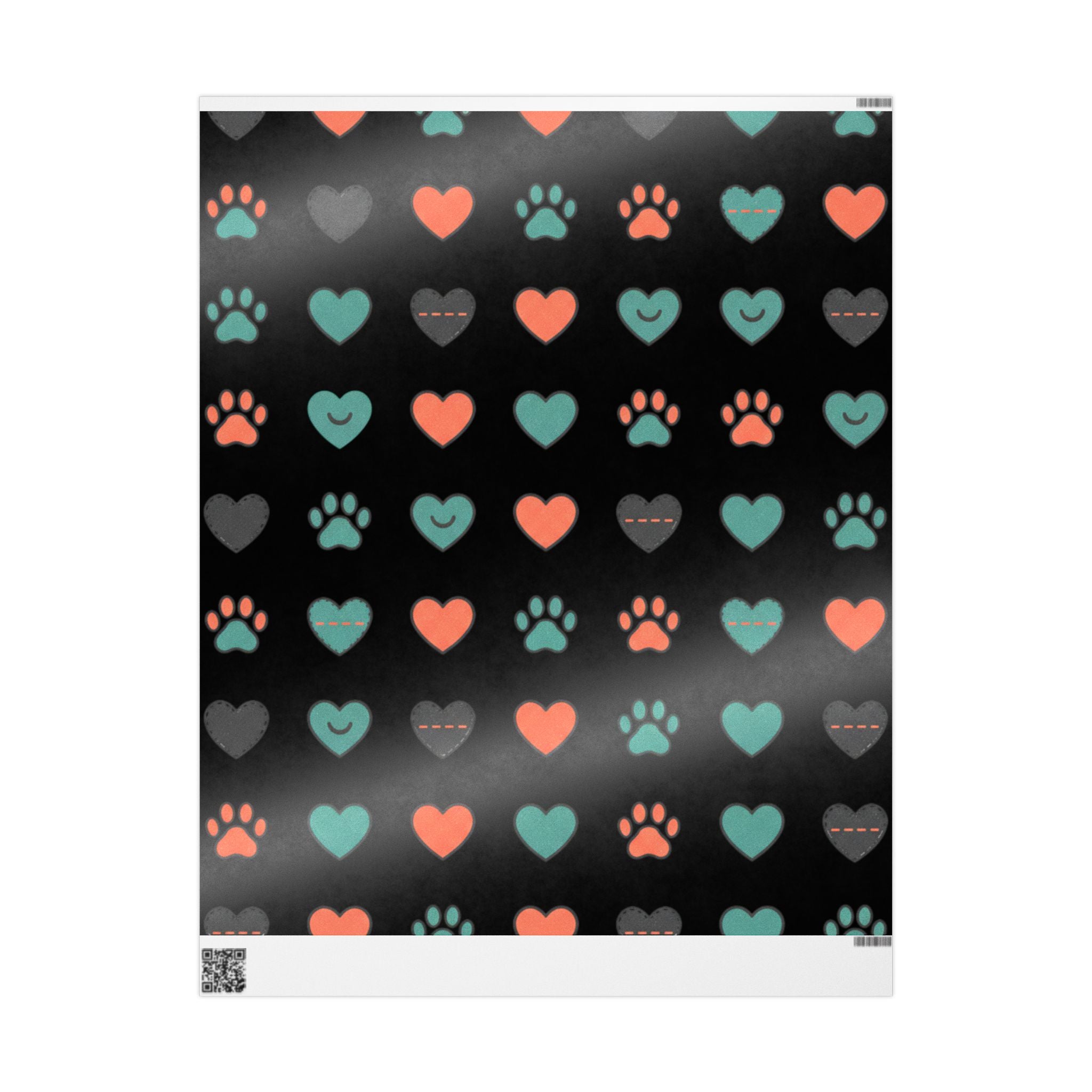 Heart Pattern Wrapping Paper Roll — Black Background with Teal & Coral Hearts, Gift Wrap for Valentine’s, Anniversaries, & Birthdays