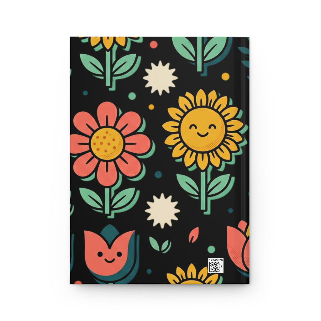 Floral Smiles Hardcover Journal — Cute Sunflower & Tulip Pattern Notebook