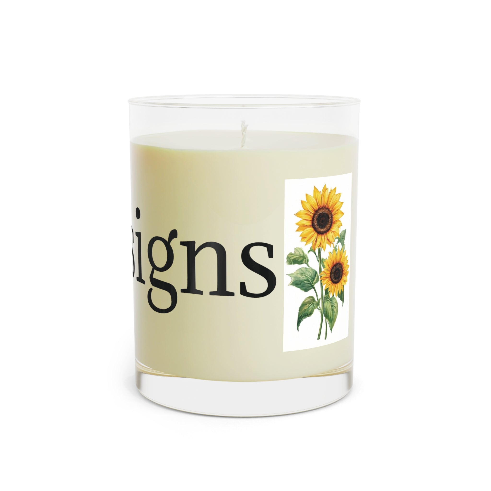 Scented Candle — 11oz Glass Jar, Sunflower Design (Personalize with Text)