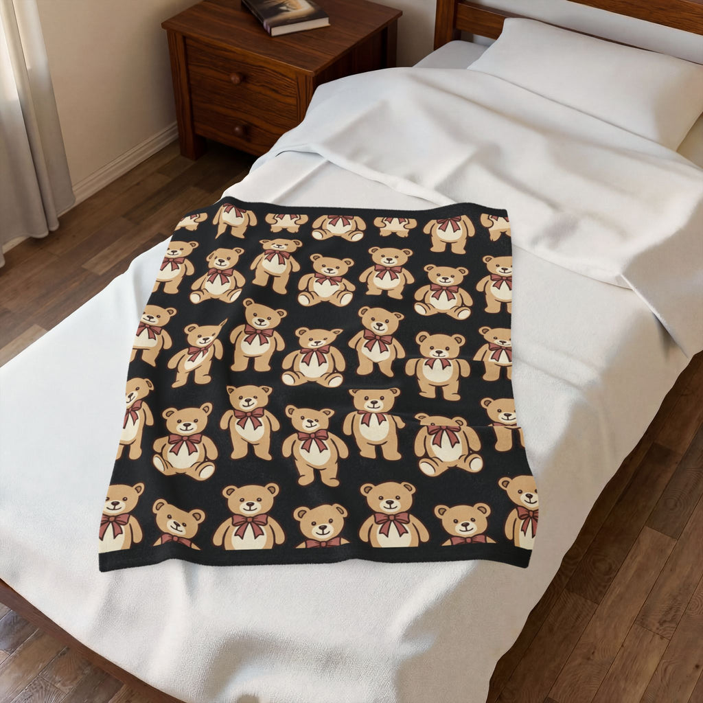 Teddy Bear Velveteen Plush Blanket – Cozy Kids Throw with Cute Bear Pattern