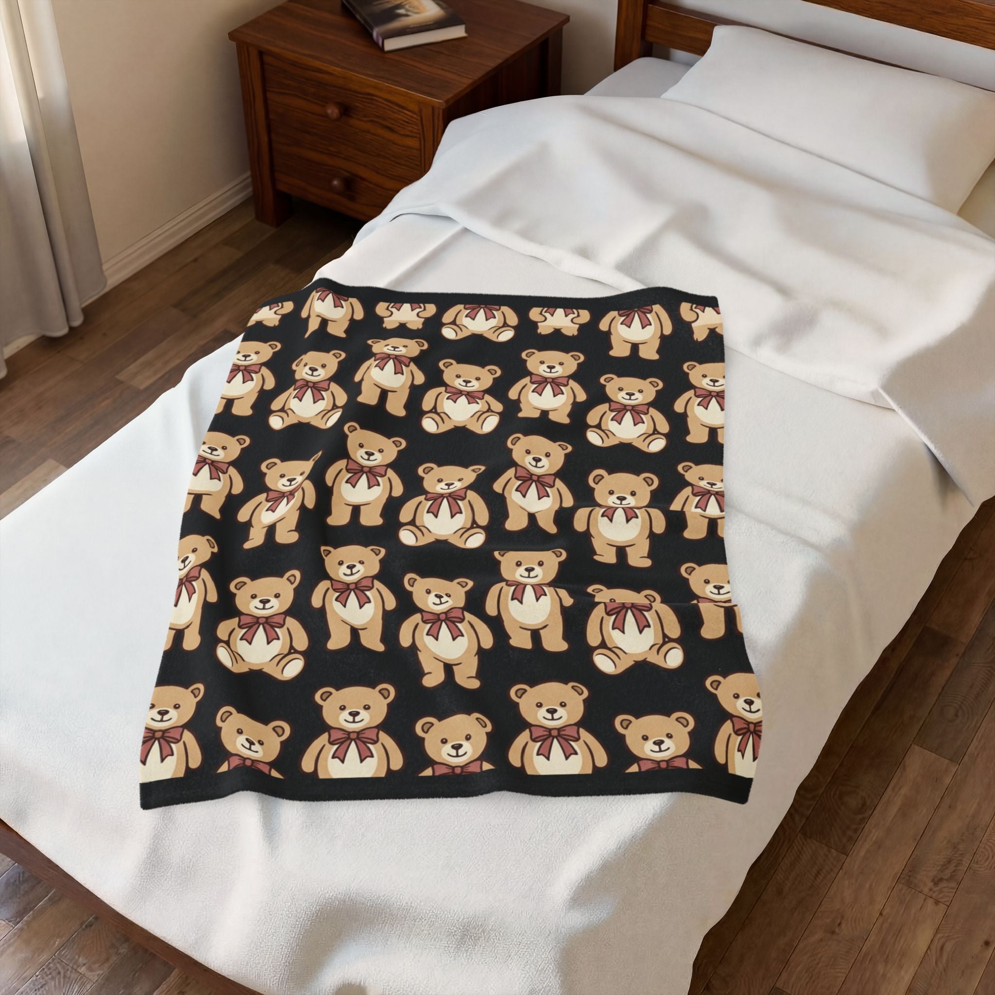 Teddy Bear Velveteen Plush Blanket – Cozy Kids Throw with Cute Bear Pattern