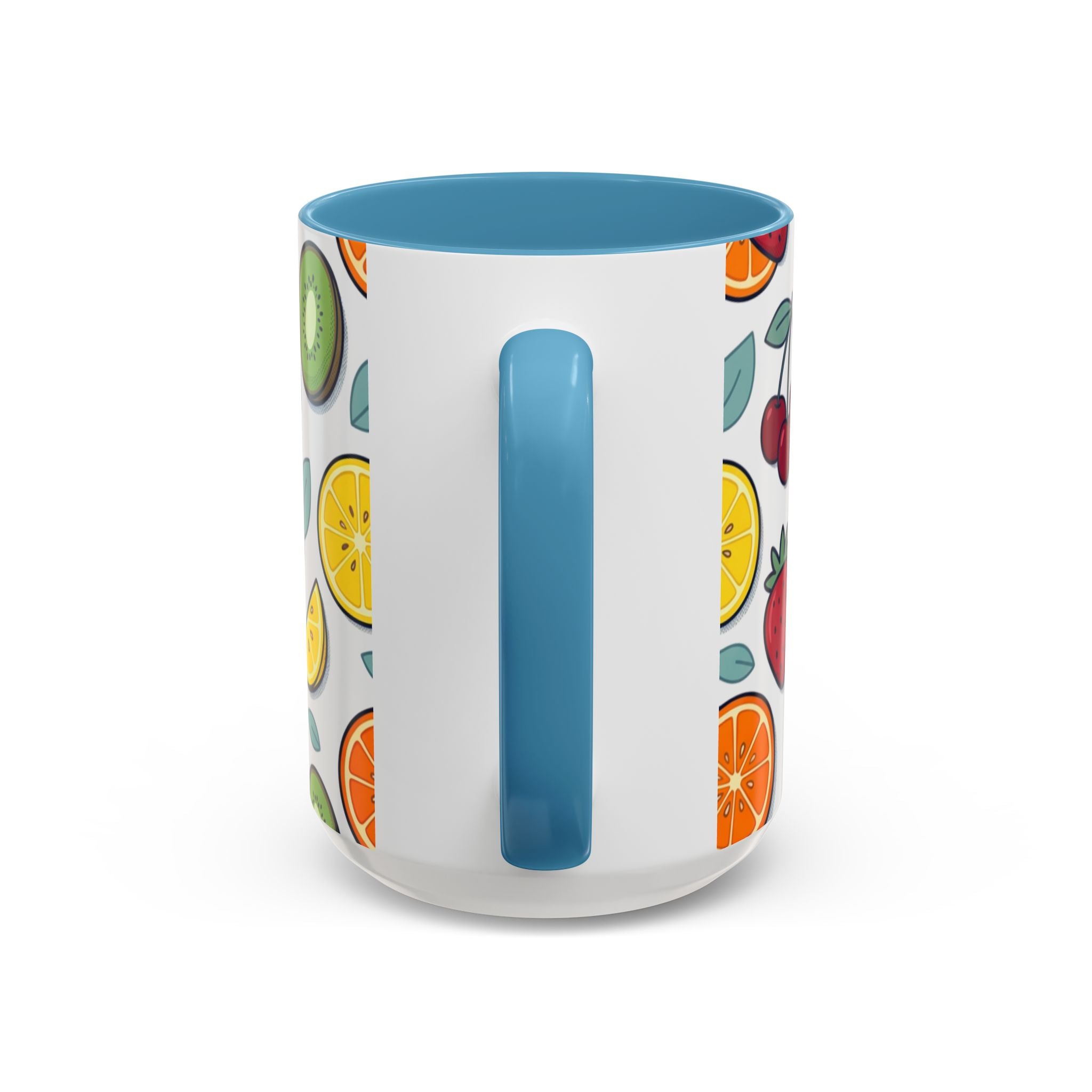 Fruit Pattern Accent Coffee Mug — Colorful Tropical Fruit Ceramic Mug (11/15oz)