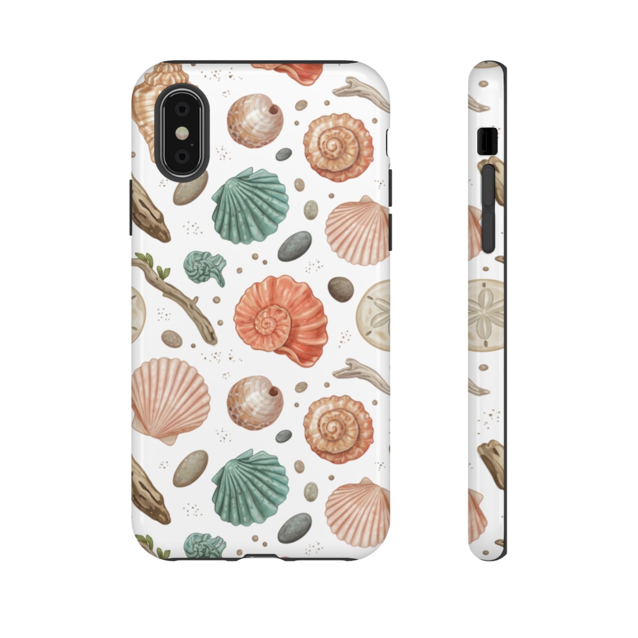 Seashell Pattern Phone Case - Coastal Beach Shells Protective Tough Case