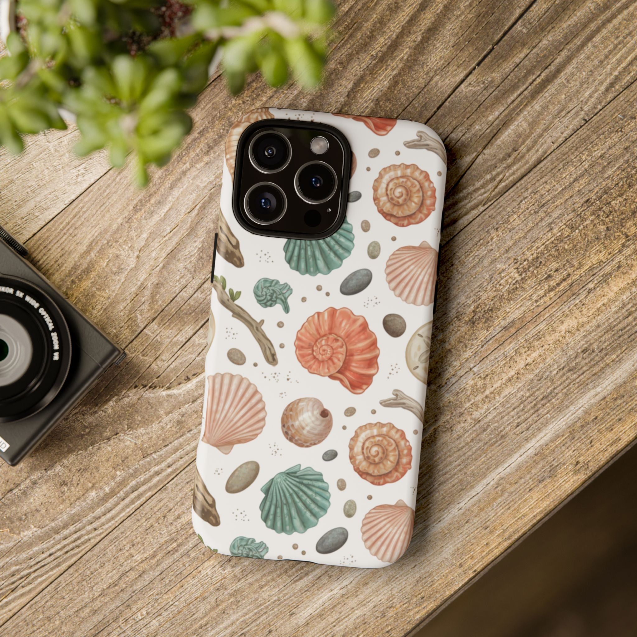 Seashell Pattern Phone Case - Coastal Beach Shells Protective Tough Case