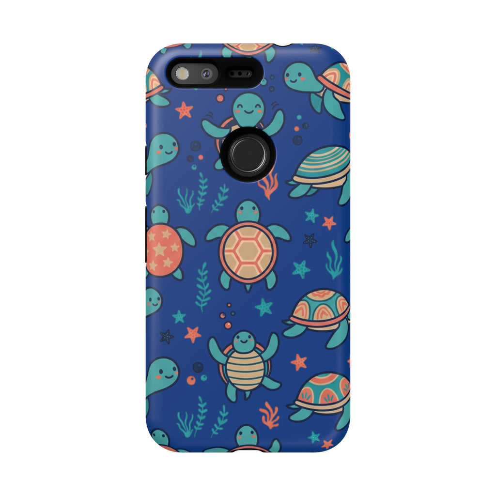 Cute Sea Turtle Phone Case — Protective Tough Case with Blue Ocean Pattern