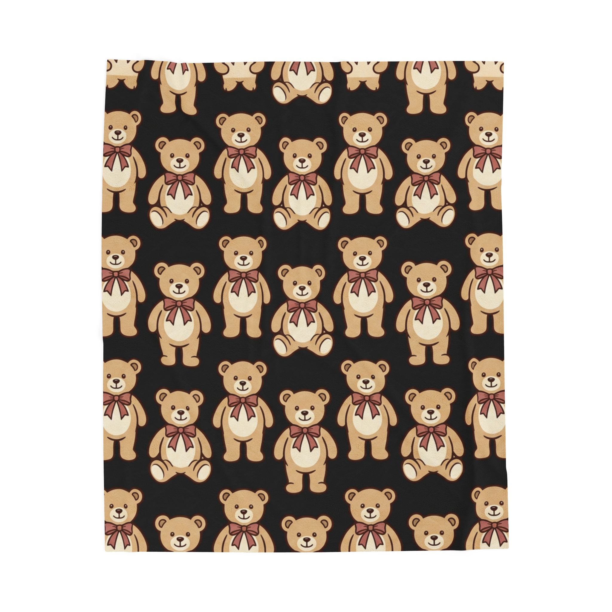 Teddy Bear Velveteen Plush Blanket – Cozy Kids Throw with Cute Bear Pattern