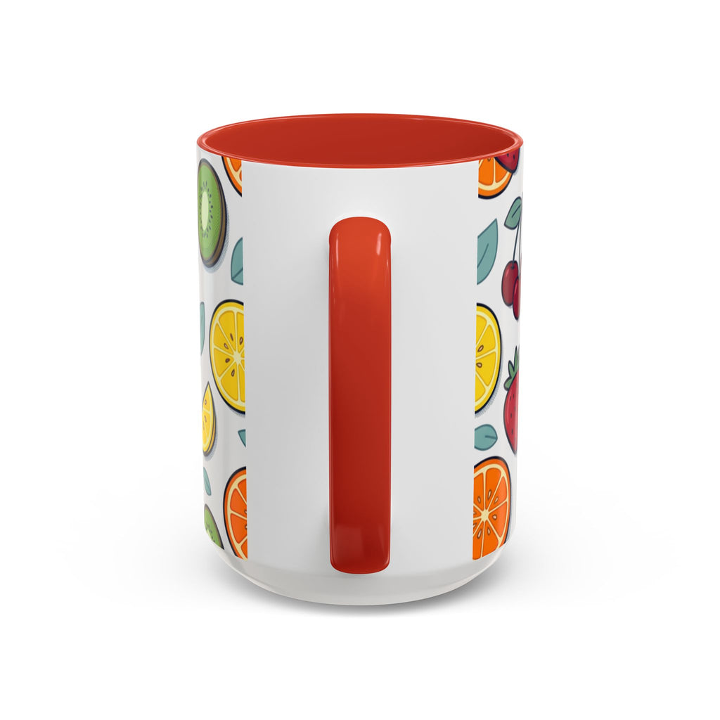 Fruit Pattern Accent Coffee Mug — Colorful Tropical Fruit Ceramic Mug (11/15oz)