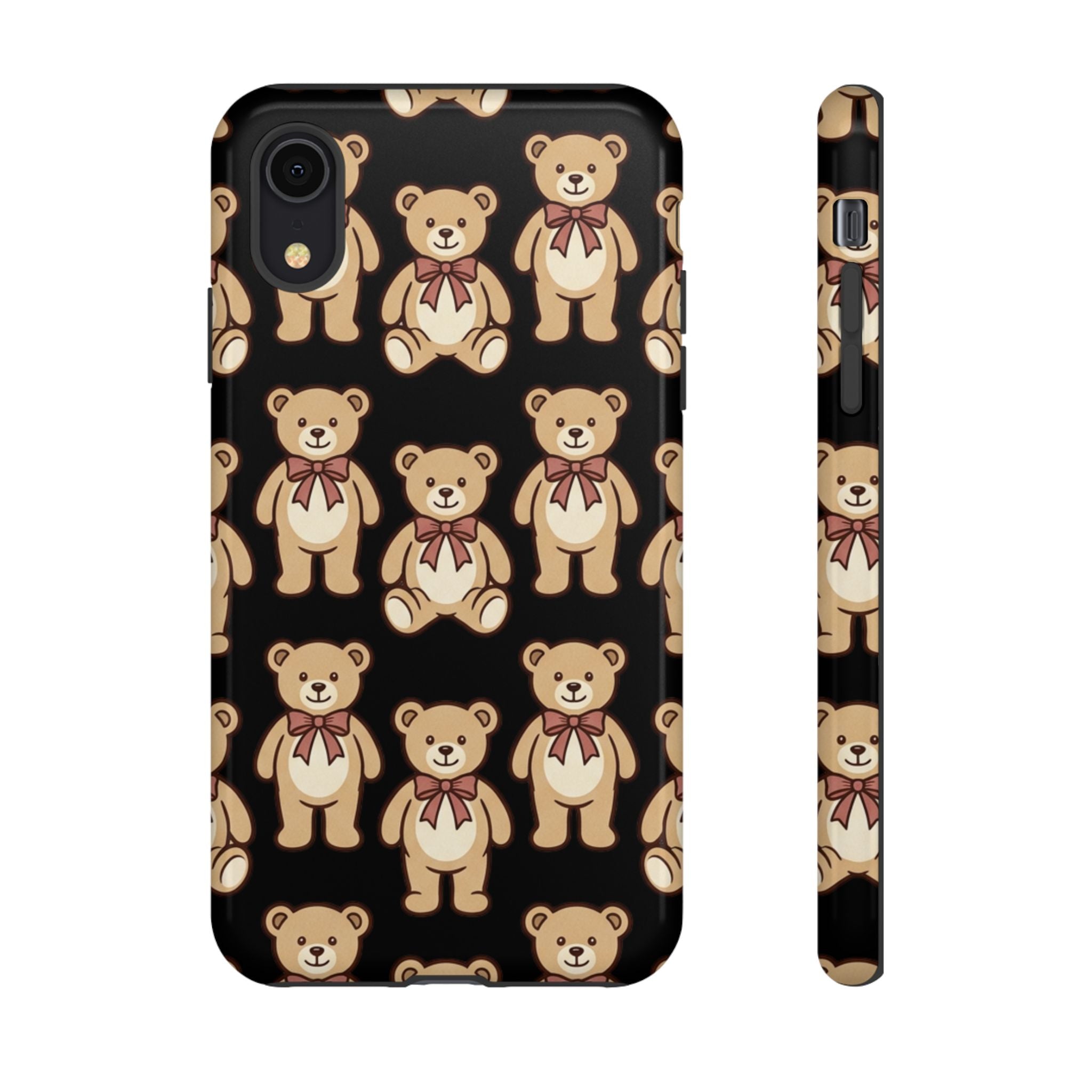 Teddy Bear Pattern Phone Case — Cute Vintage Ribbon Bears on Black