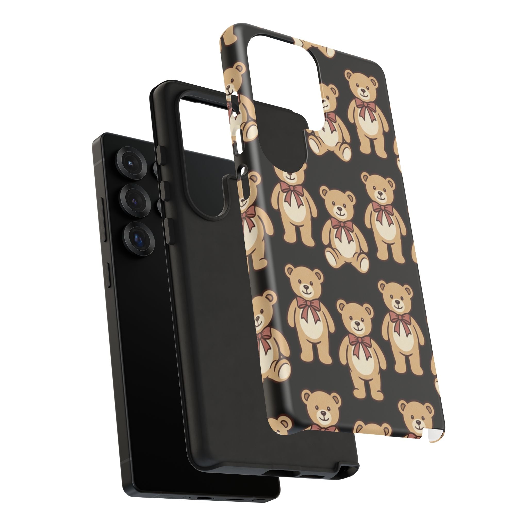 Teddy Bear Pattern Phone Case — Cute Vintage Ribbon Bears on Black