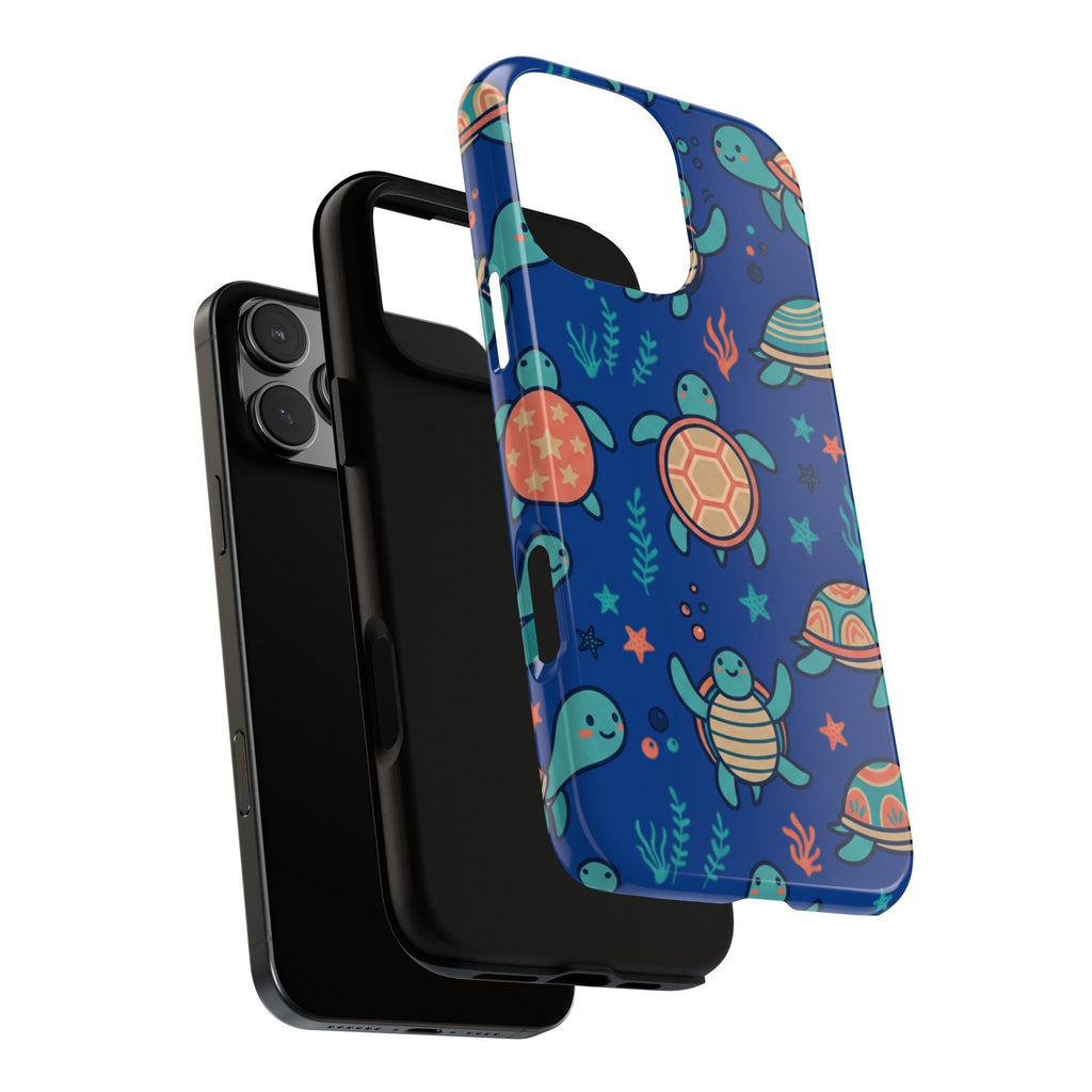Cute Sea Turtle Phone Case — Protective Tough Case with Blue Ocean Pattern