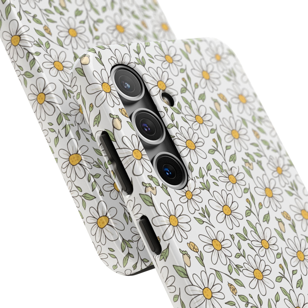 Daisy Floral Tough Phone Case — Protective White Spring Pattern