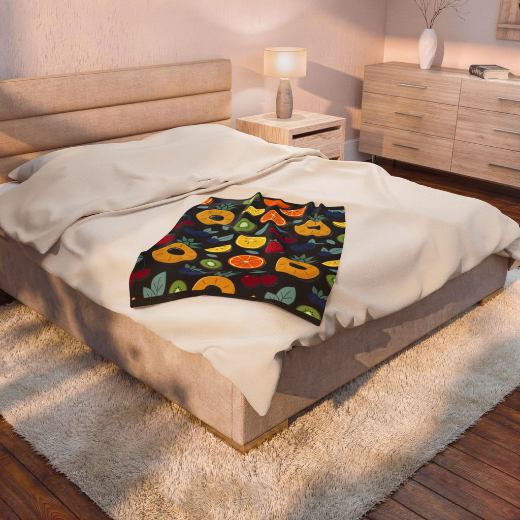 Fruit Pattern Velveteen Plush Blanket — Colorful Tropical Pineapple & Citrus Throw