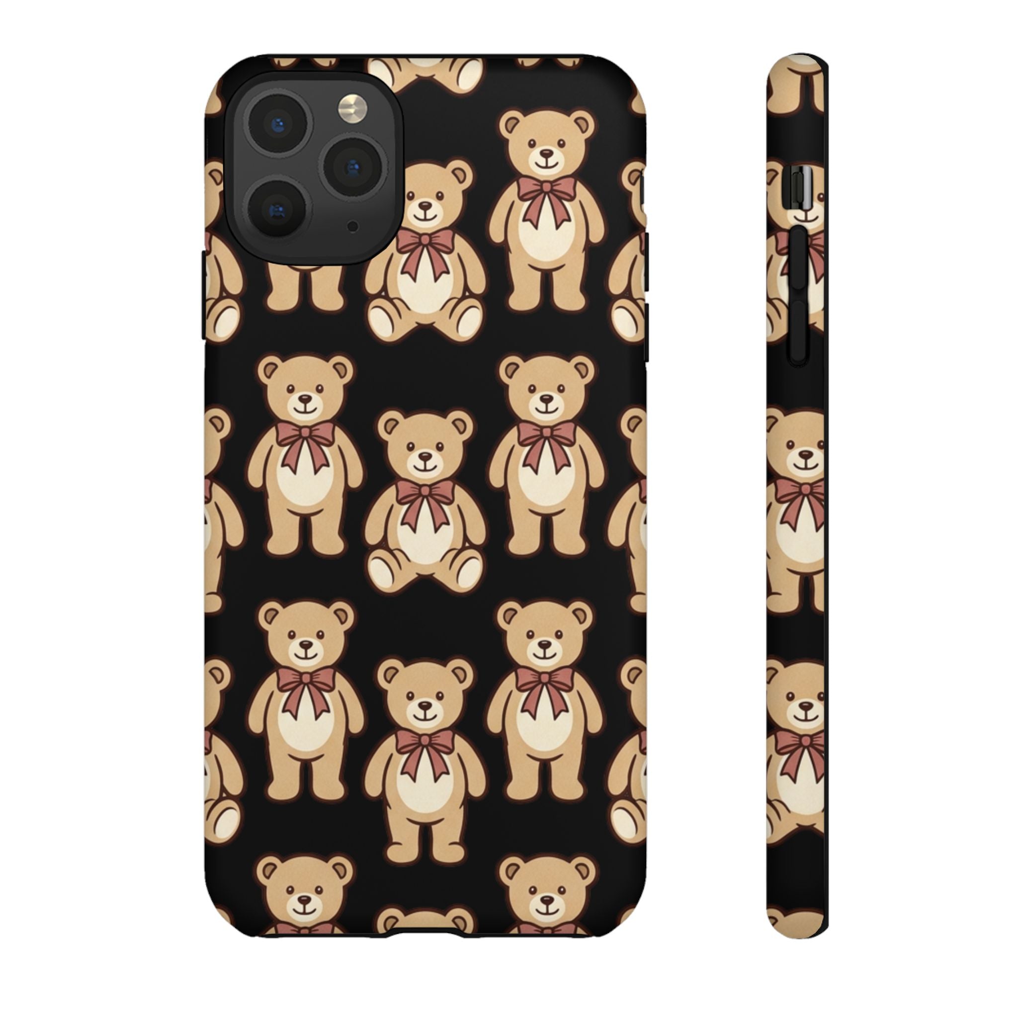 Teddy Bear Pattern Phone Case — Cute Vintage Ribbon Bears on Black