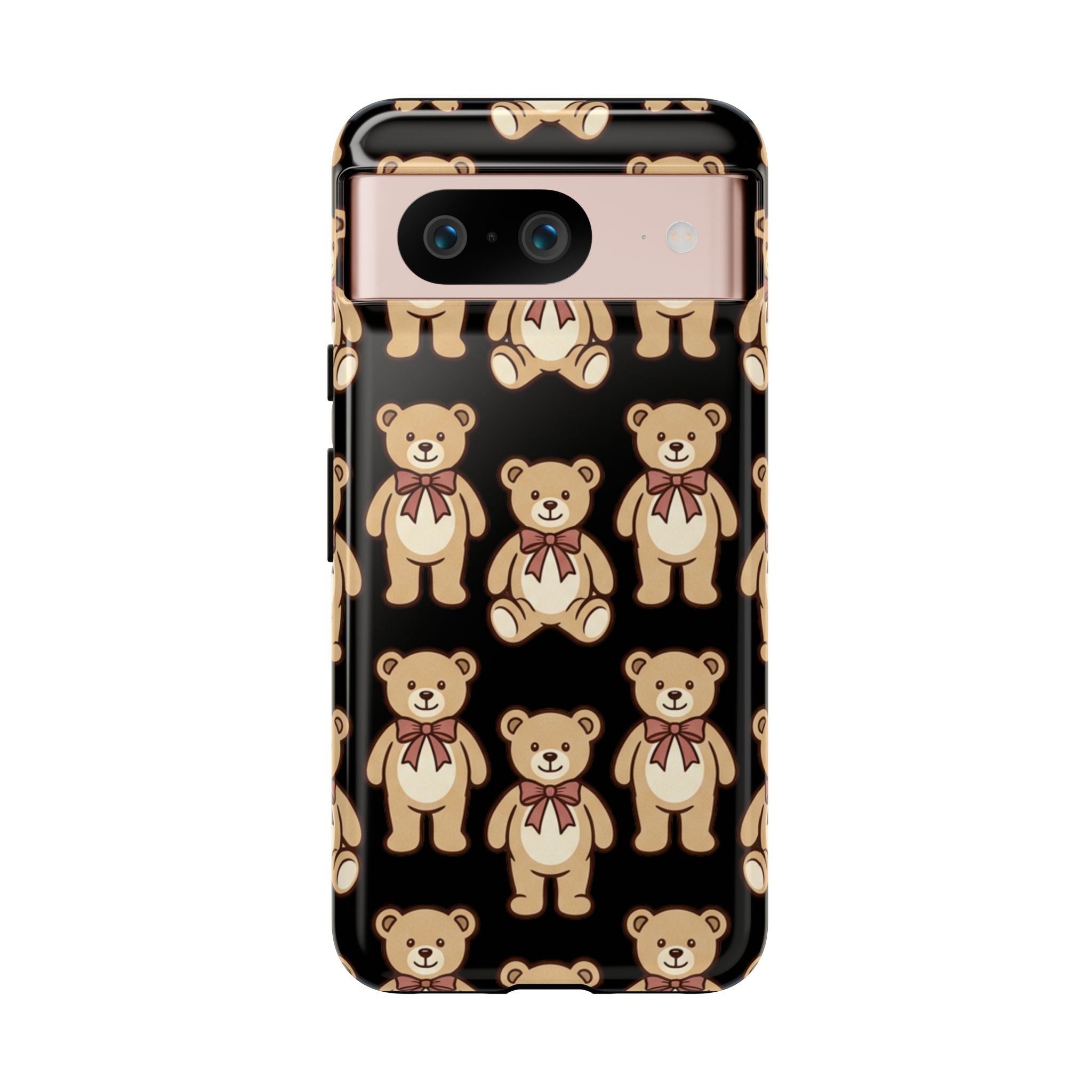 Teddy Bear Pattern Phone Case — Cute Vintage Ribbon Bears on Black