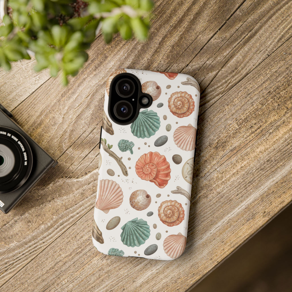 Seashell Pattern Phone Case - Coastal Beach Shells Protective Tough Case