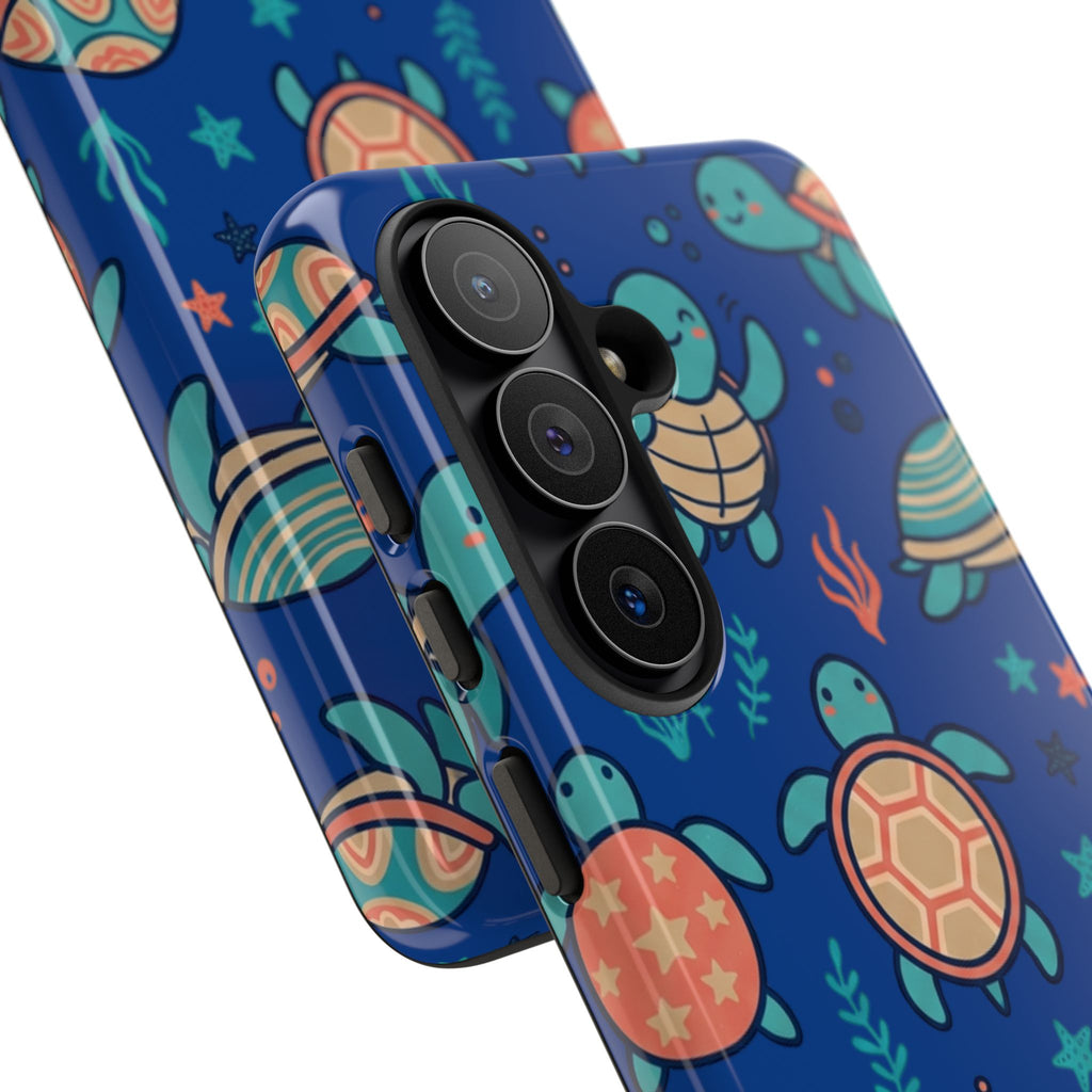 Cute Sea Turtle Phone Case — Protective Tough Case with Blue Ocean Pattern