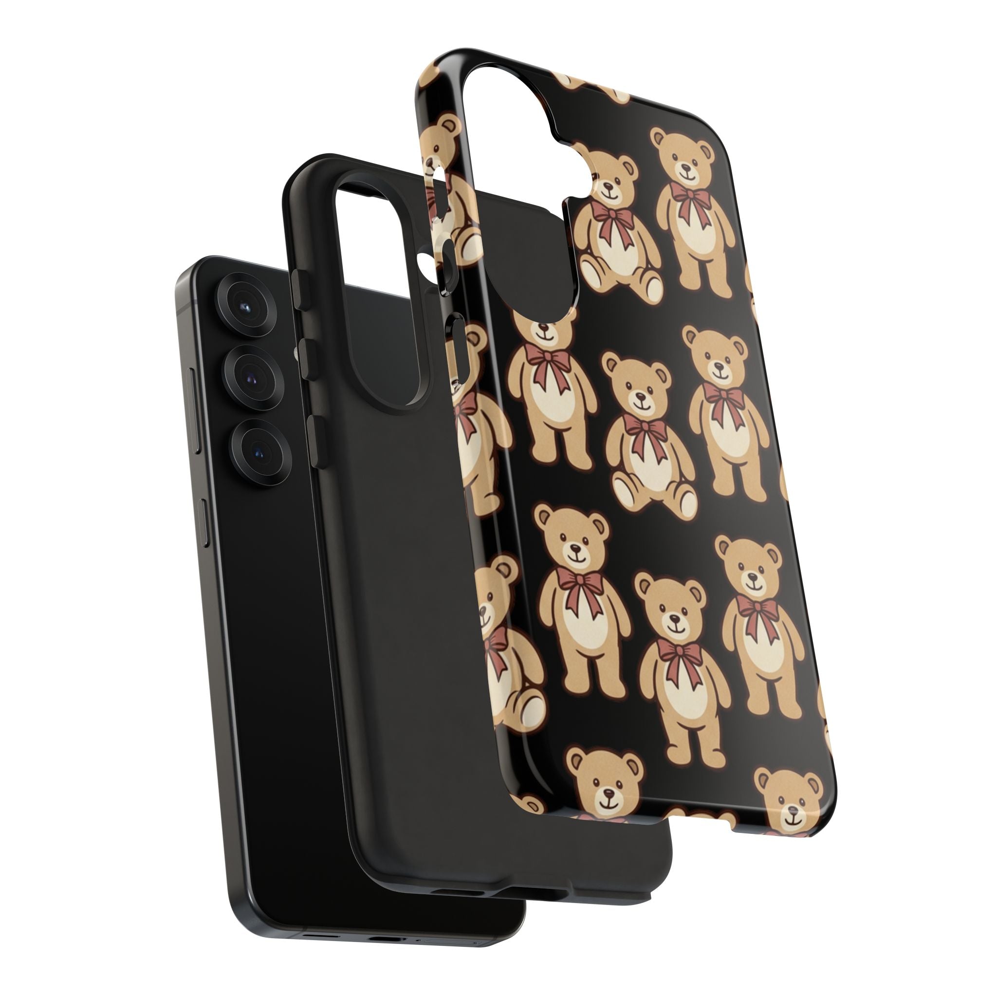 Teddy Bear Pattern Phone Case — Cute Vintage Ribbon Bears on Black