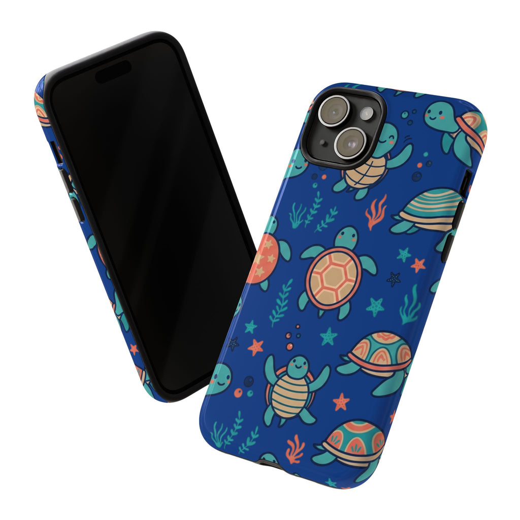 Cute Sea Turtle Phone Case — Protective Tough Case with Blue Ocean Pattern