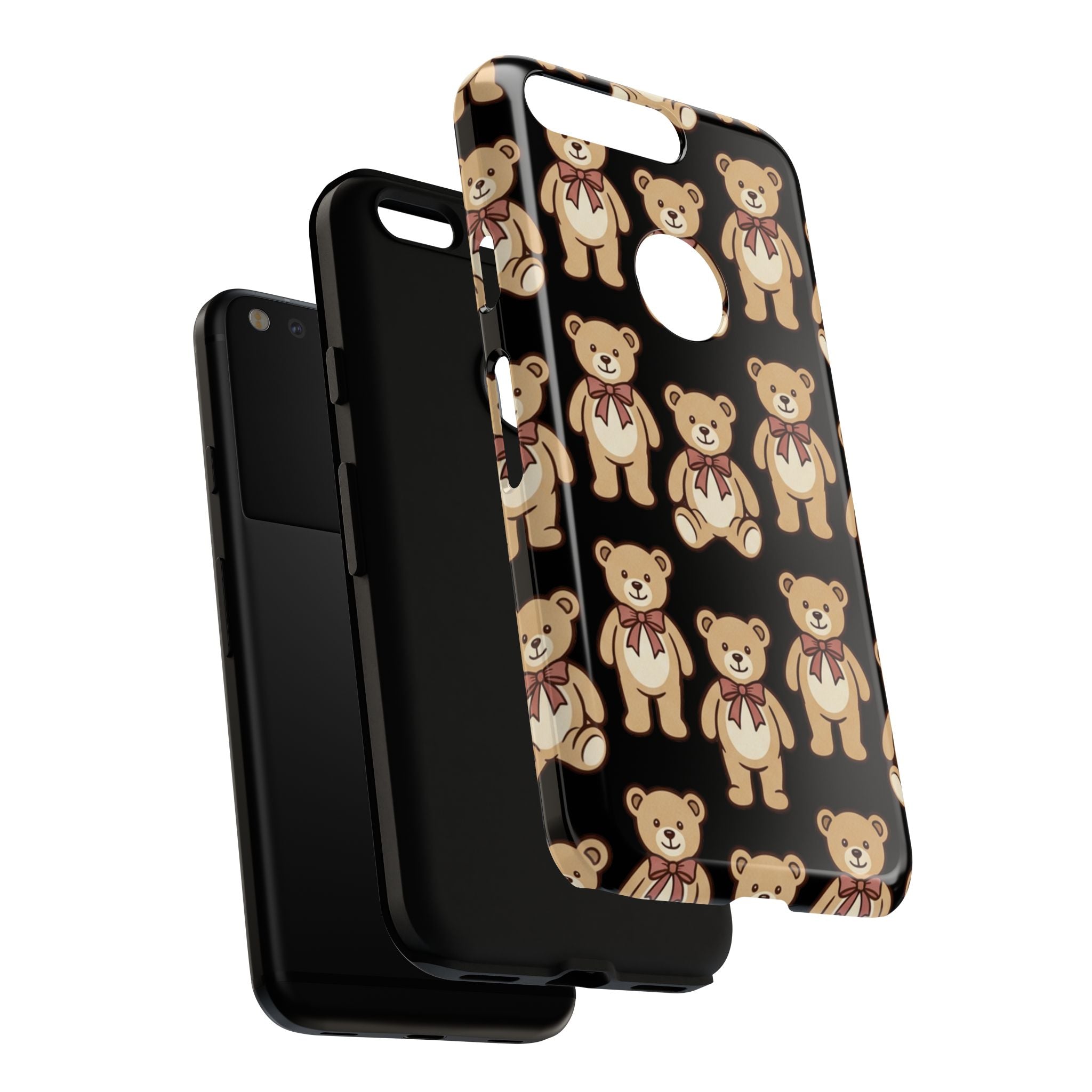 Teddy Bear Pattern Phone Case — Cute Vintage Ribbon Bears on Black