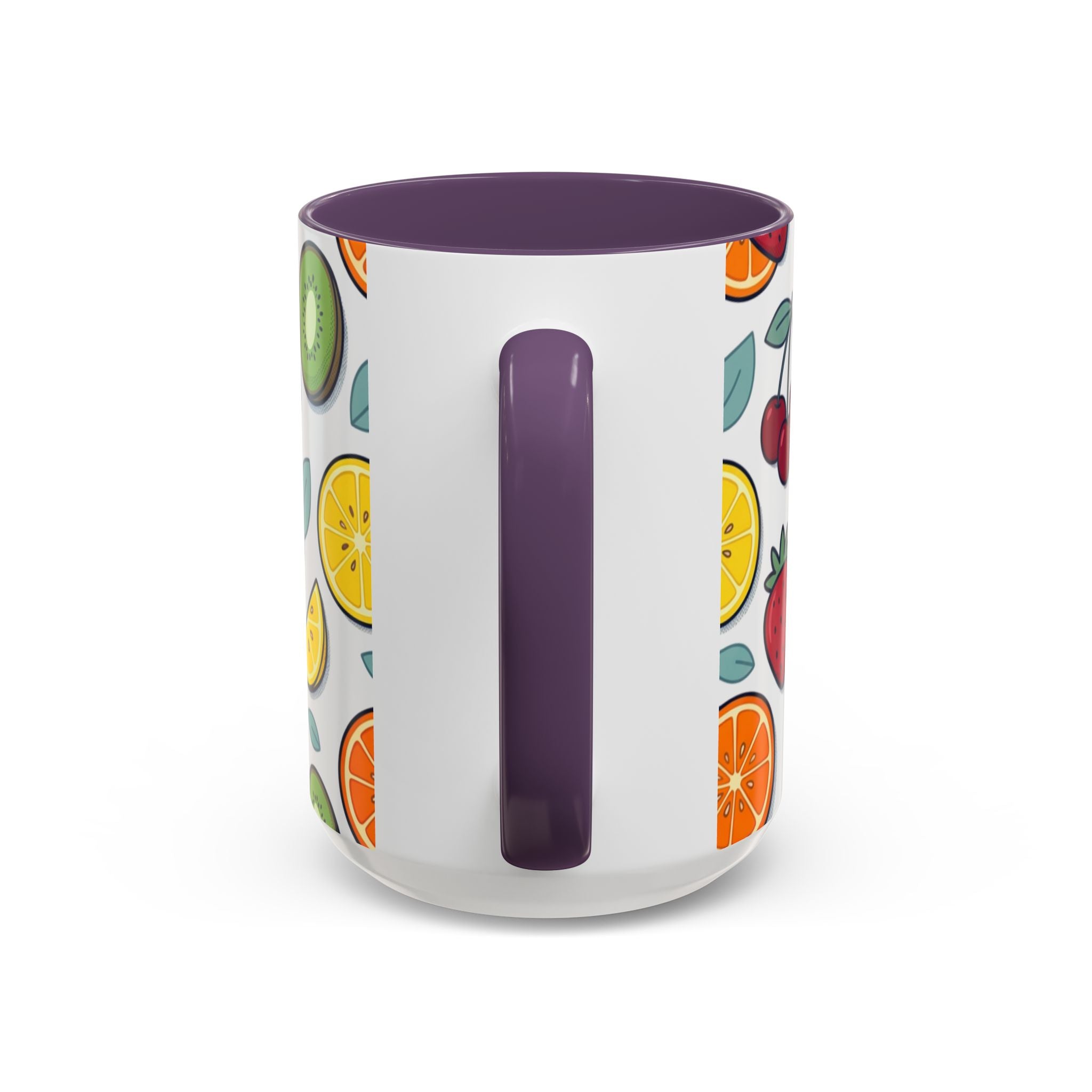 Fruit Pattern Accent Coffee Mug — Colorful Tropical Fruit Ceramic Mug (11/15oz)
