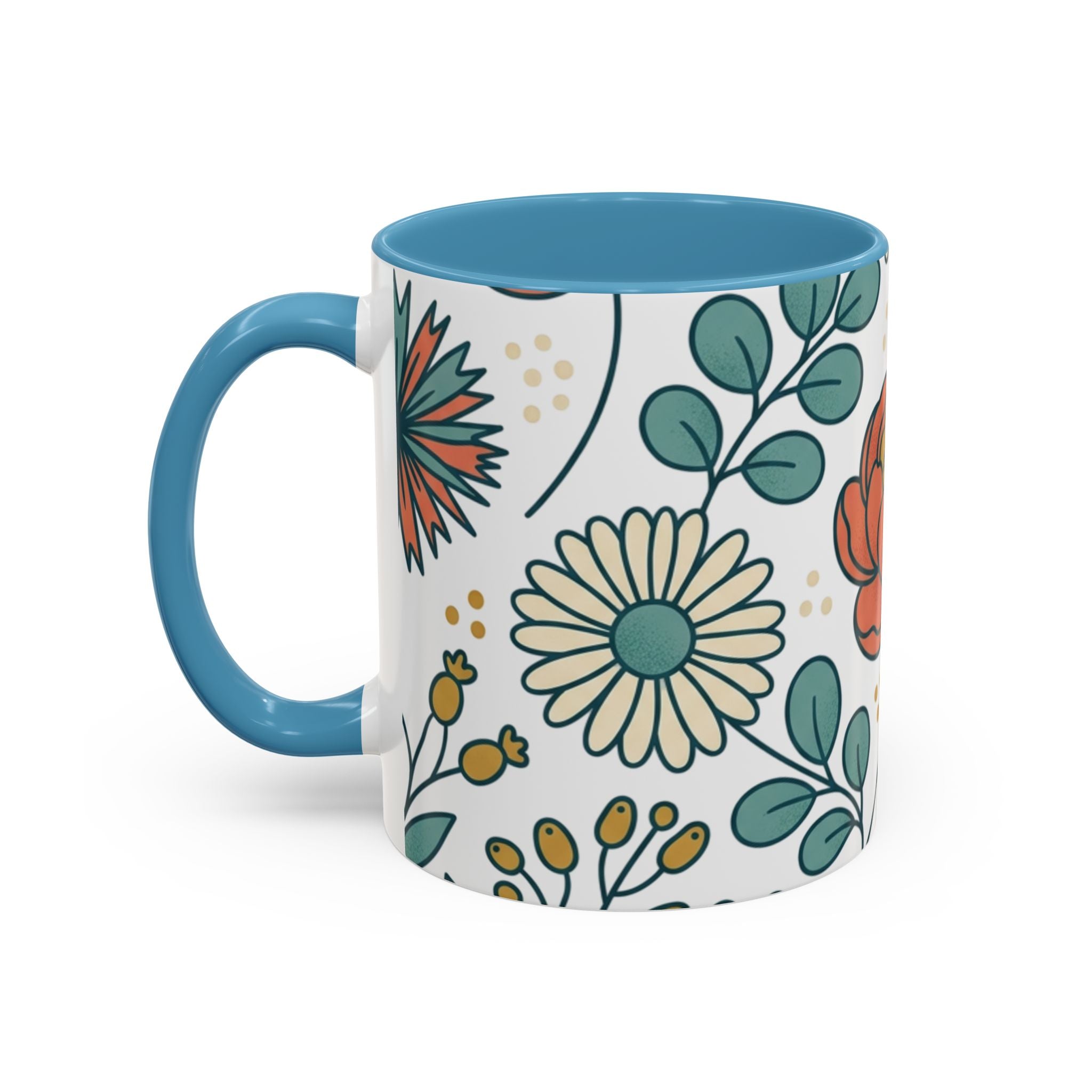 Floral Accent Coffee Mug — Orange Peony Pattern, 11/15oz