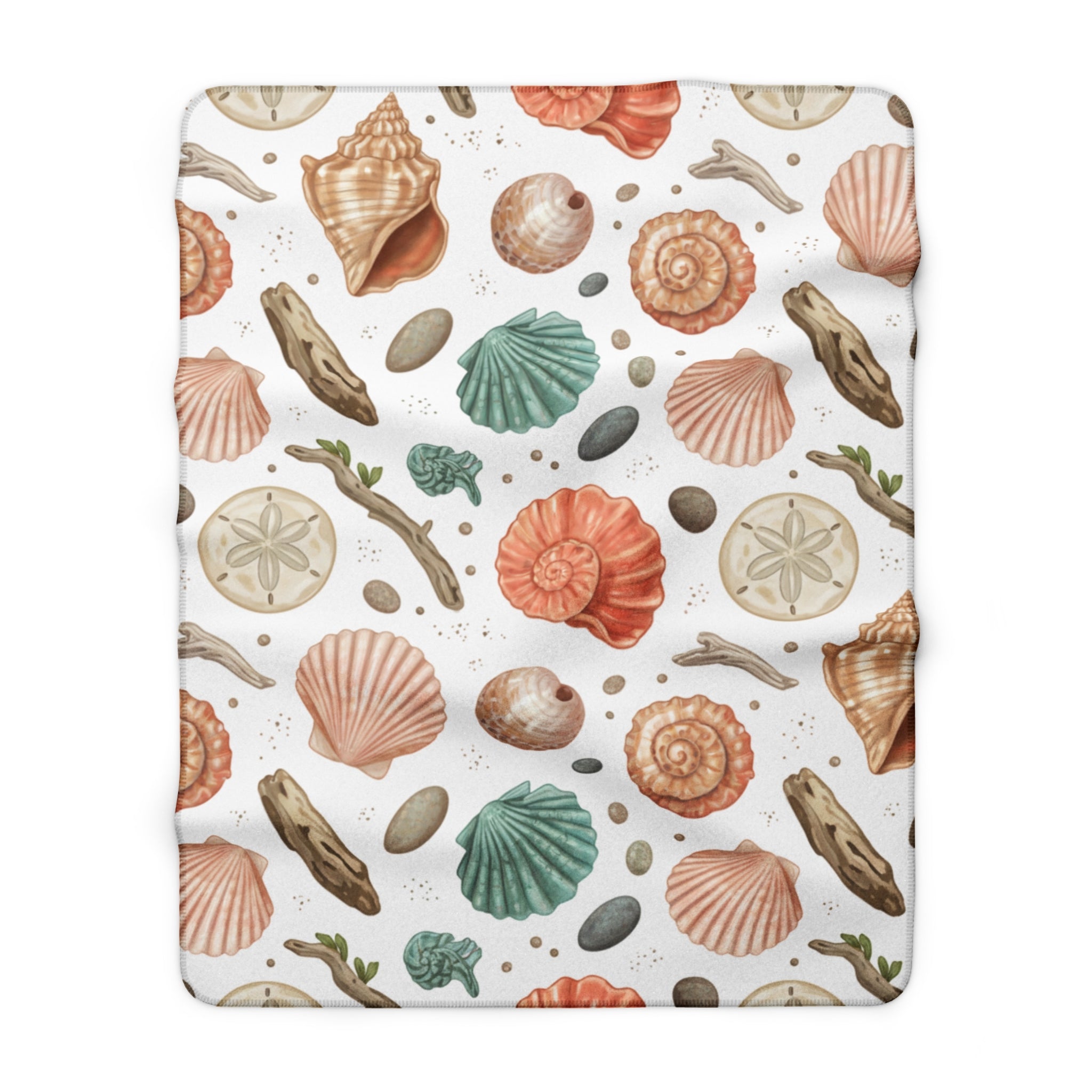 Seashell Sherpa Fleece Blanket – Cozy Nautical Beach Throw