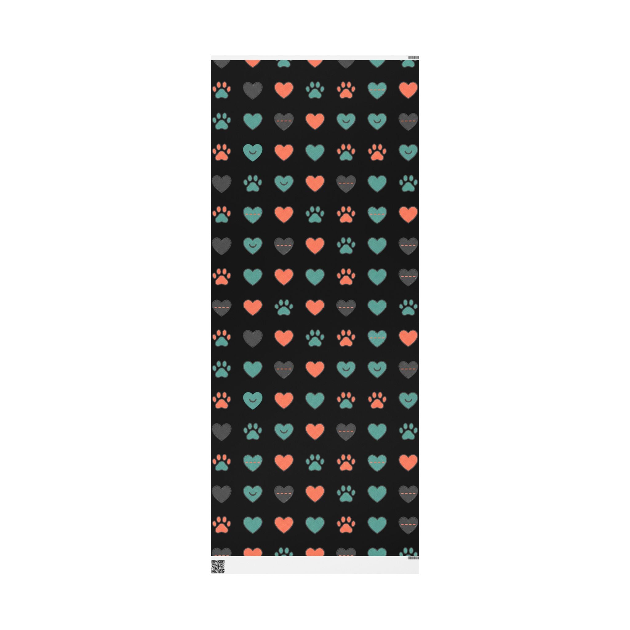 Heart Pattern Wrapping Paper Roll — Black Background with Teal & Coral Hearts, Gift Wrap for Valentine’s, Anniversaries, & Birthdays