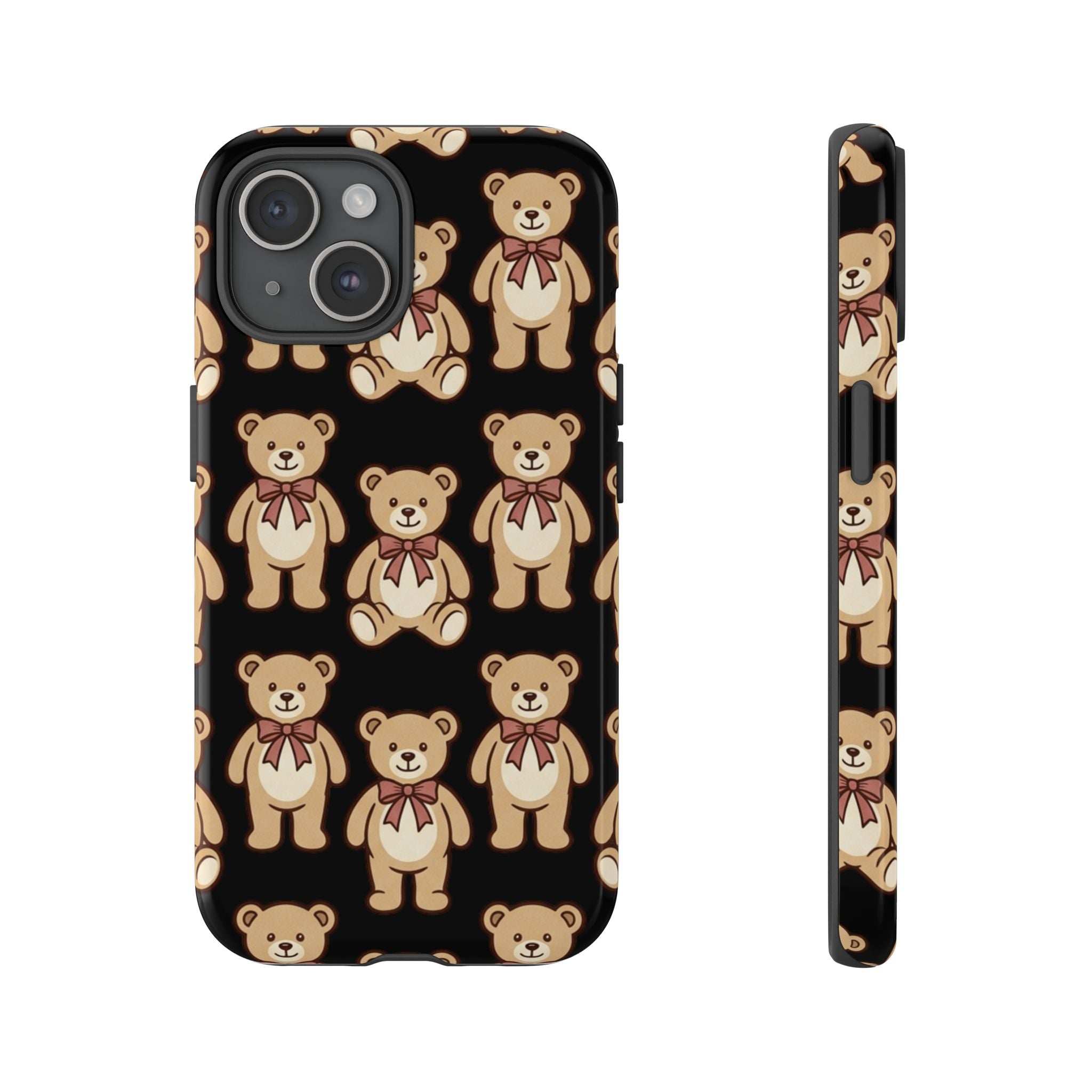 Teddy Bear Pattern Phone Case — Cute Vintage Ribbon Bears on Black