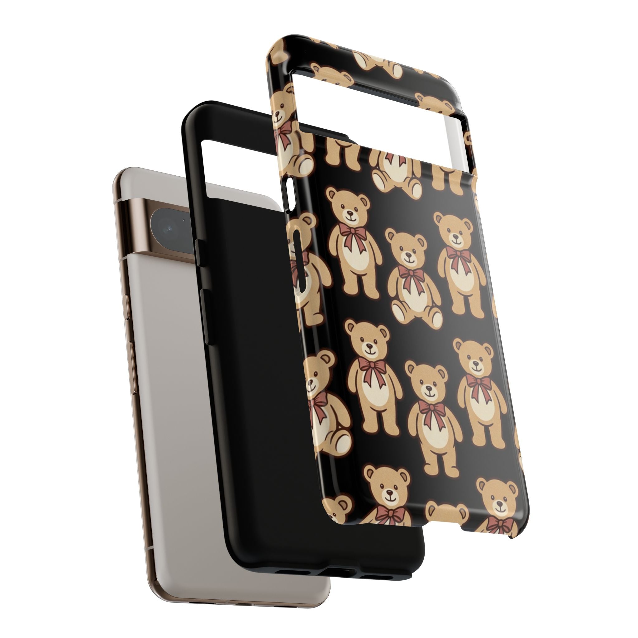 Teddy Bear Pattern Phone Case — Cute Vintage Ribbon Bears on Black