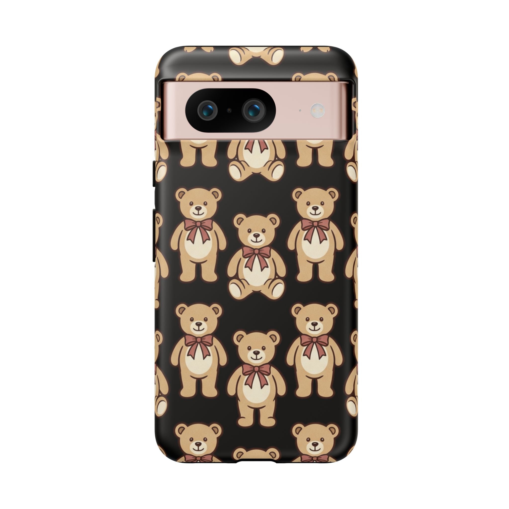 Teddy Bear Pattern Phone Case — Cute Vintage Ribbon Bears on Black