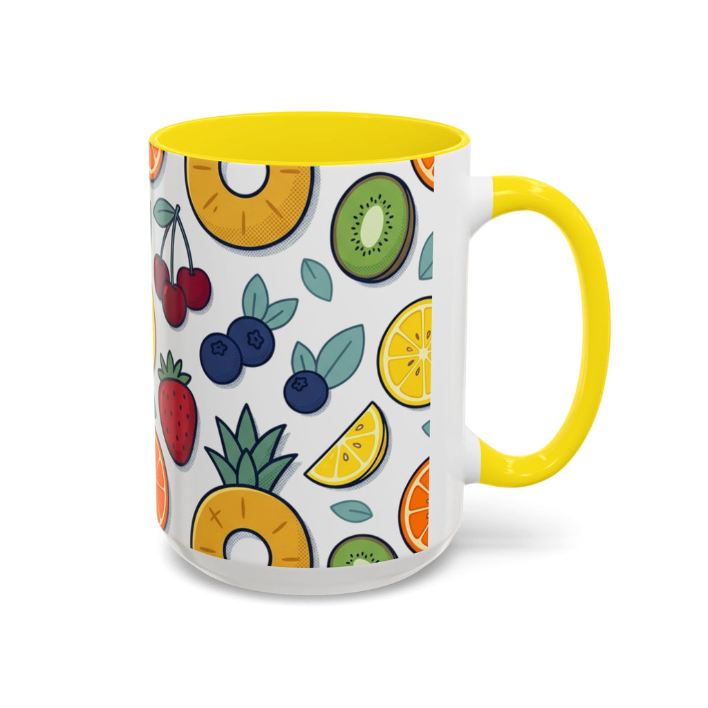 Fruit Pattern Accent Coffee Mug — Colorful Tropical Fruit Ceramic Mug (11/15oz)