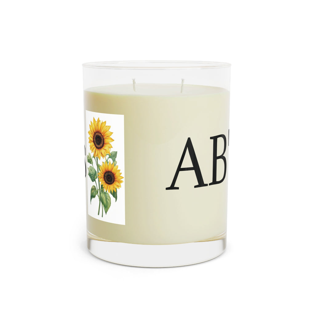 Scented Candle — 11oz Glass Jar, Sunflower Design (Personalize with Text)
