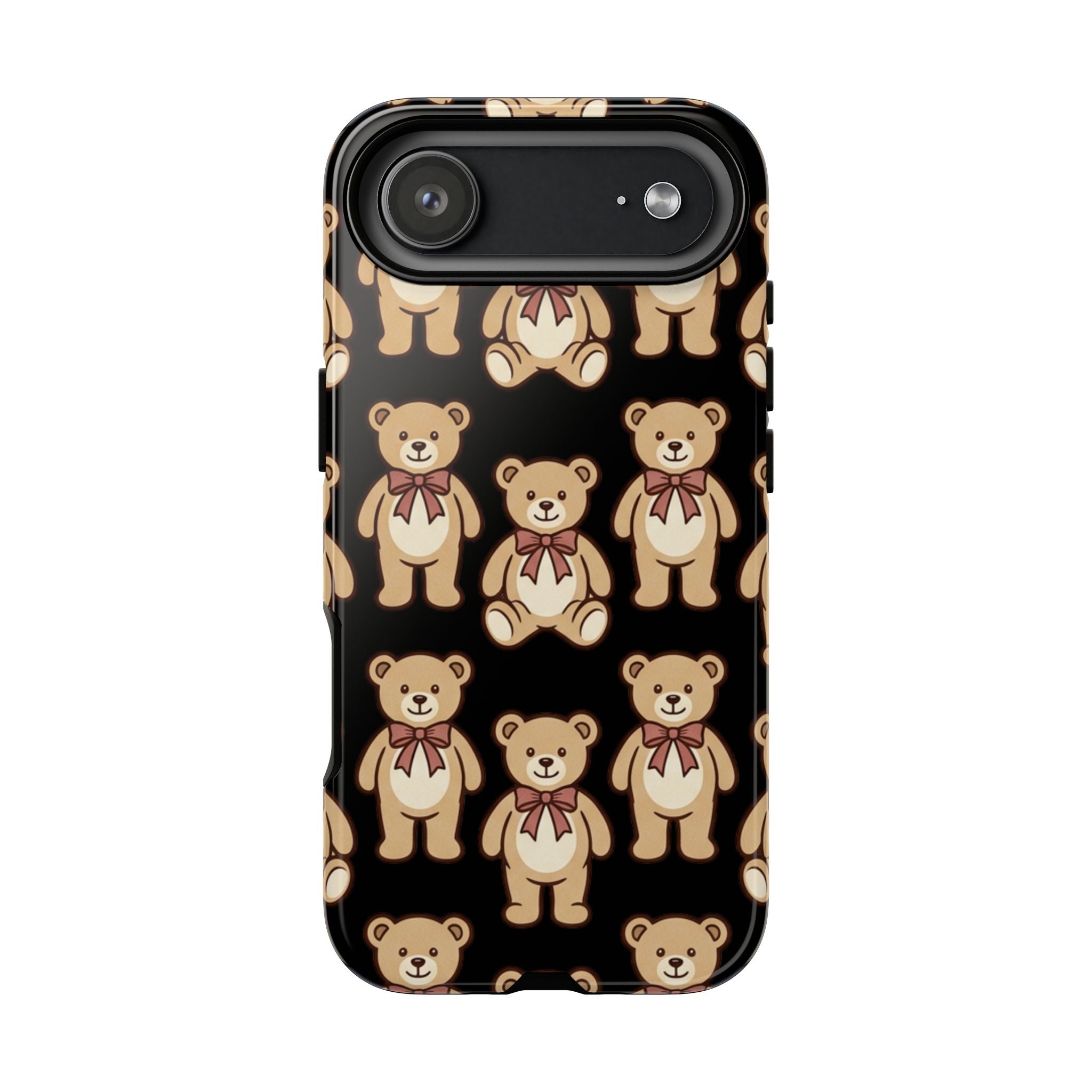Teddy Bear Pattern Phone Case — Cute Vintage Ribbon Bears on Black