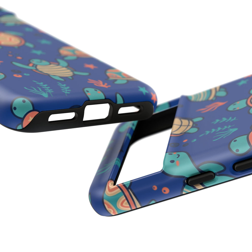 Cute Sea Turtle Phone Case — Protective Tough Case with Blue Ocean Pattern