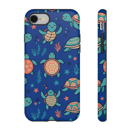 Cute Sea Turtle Phone Case — Protective Tough Case with Blue Ocean Pattern