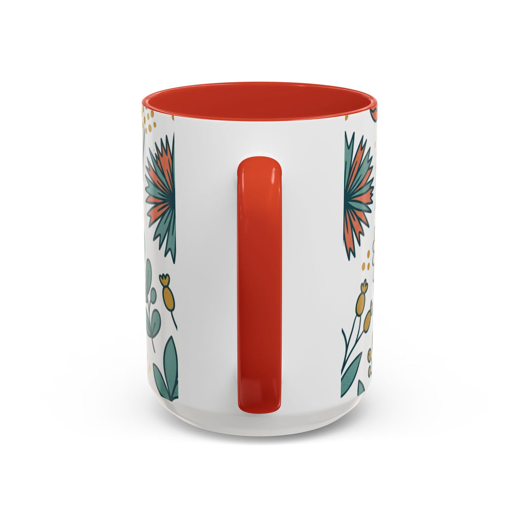 Floral Accent Coffee Mug — Orange Peony Pattern, 11/15oz