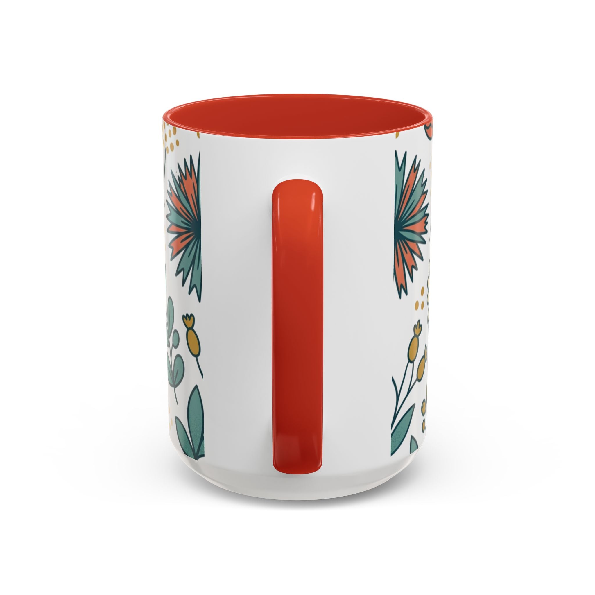 Floral Accent Coffee Mug — Orange Peony Pattern, 11/15oz