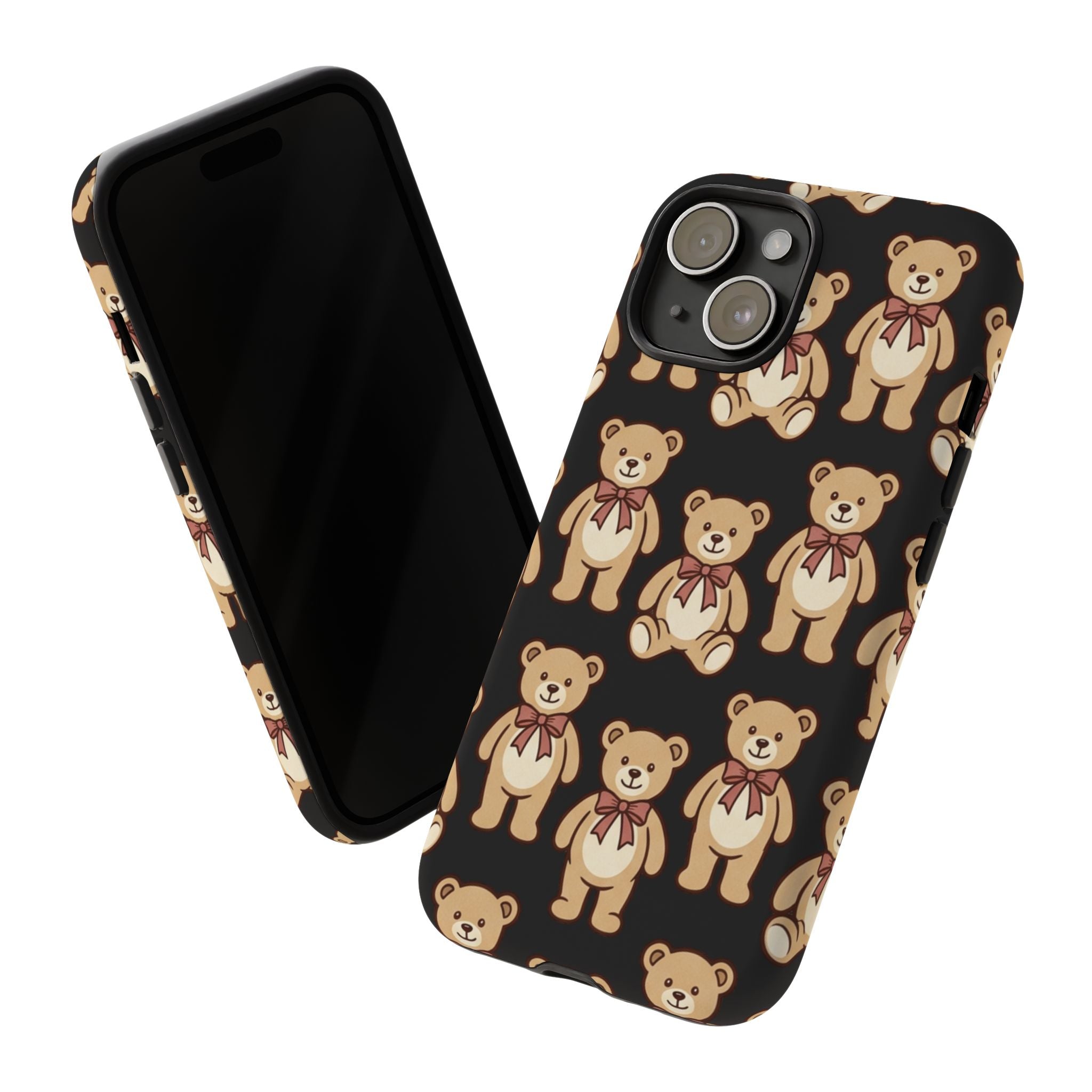 Teddy Bear Pattern Phone Case — Cute Vintage Ribbon Bears on Black
