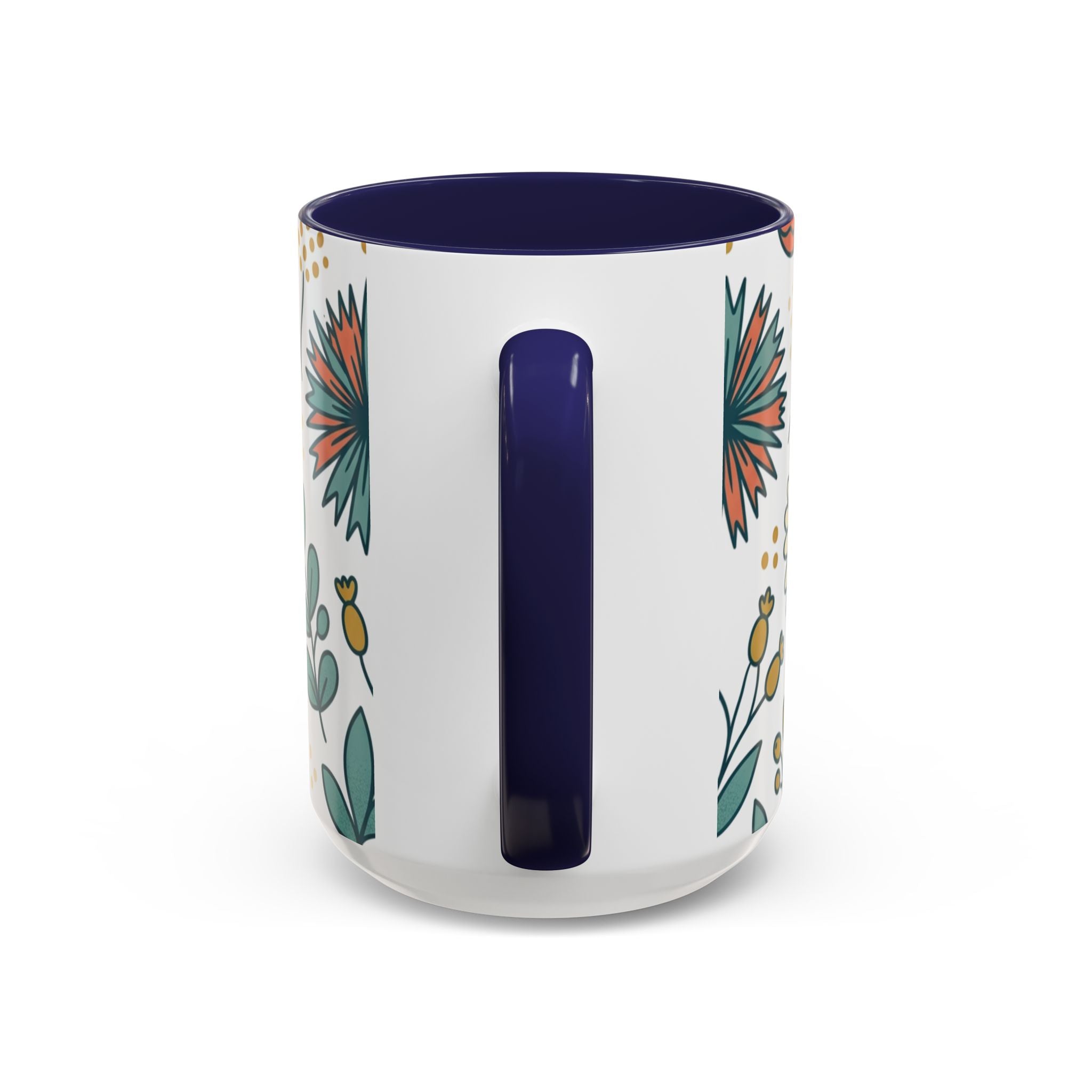 Floral Accent Coffee Mug — Orange Peony Pattern, 11/15oz