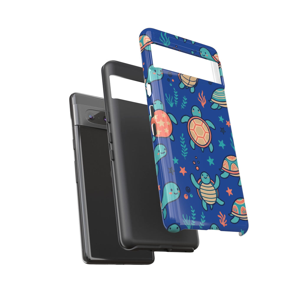 Cute Sea Turtle Phone Case — Protective Tough Case with Blue Ocean Pattern