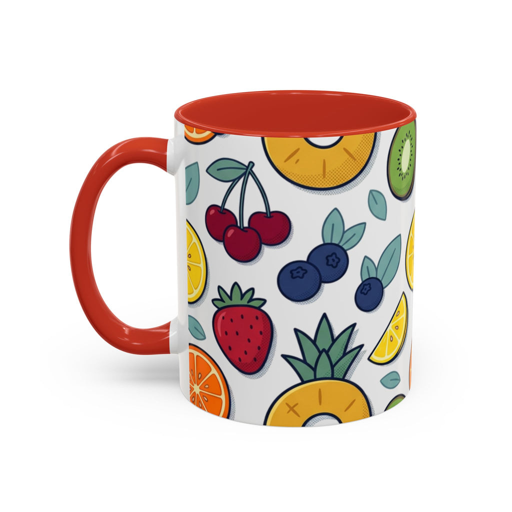 Fruit Pattern Accent Coffee Mug — Colorful Tropical Fruit Ceramic Mug (11/15oz)