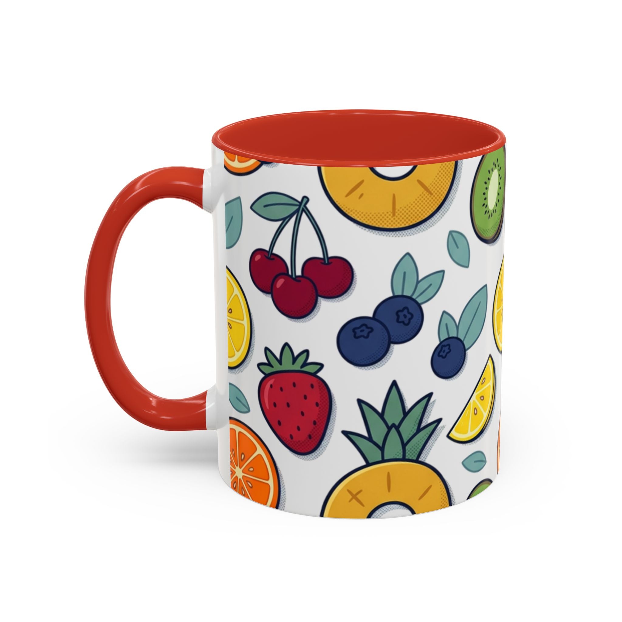 Fruit Pattern Accent Coffee Mug — Colorful Tropical Fruit Ceramic Mug (11/15oz)