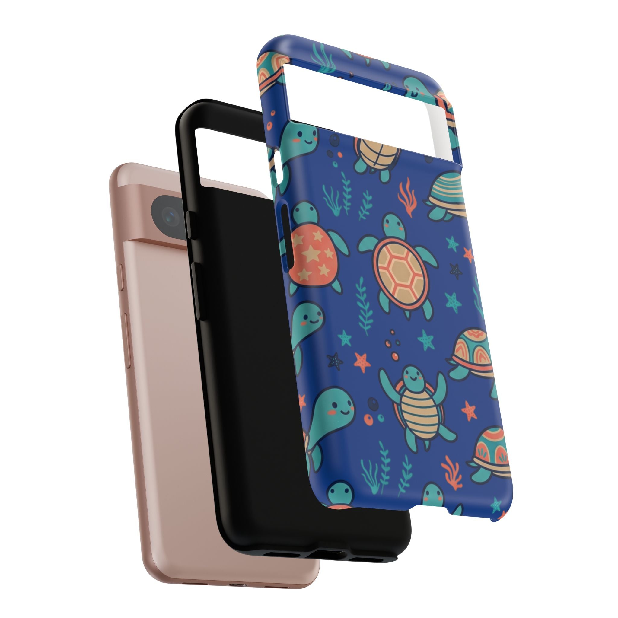 Cute Sea Turtle Phone Case — Protective Tough Case with Blue Ocean Pattern
