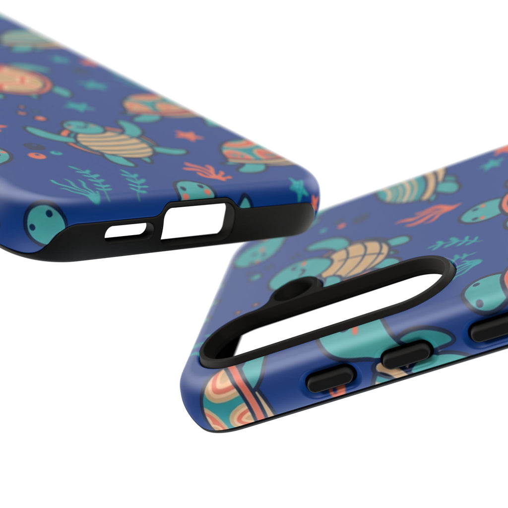 Cute Sea Turtle Phone Case — Protective Tough Case with Blue Ocean Pattern