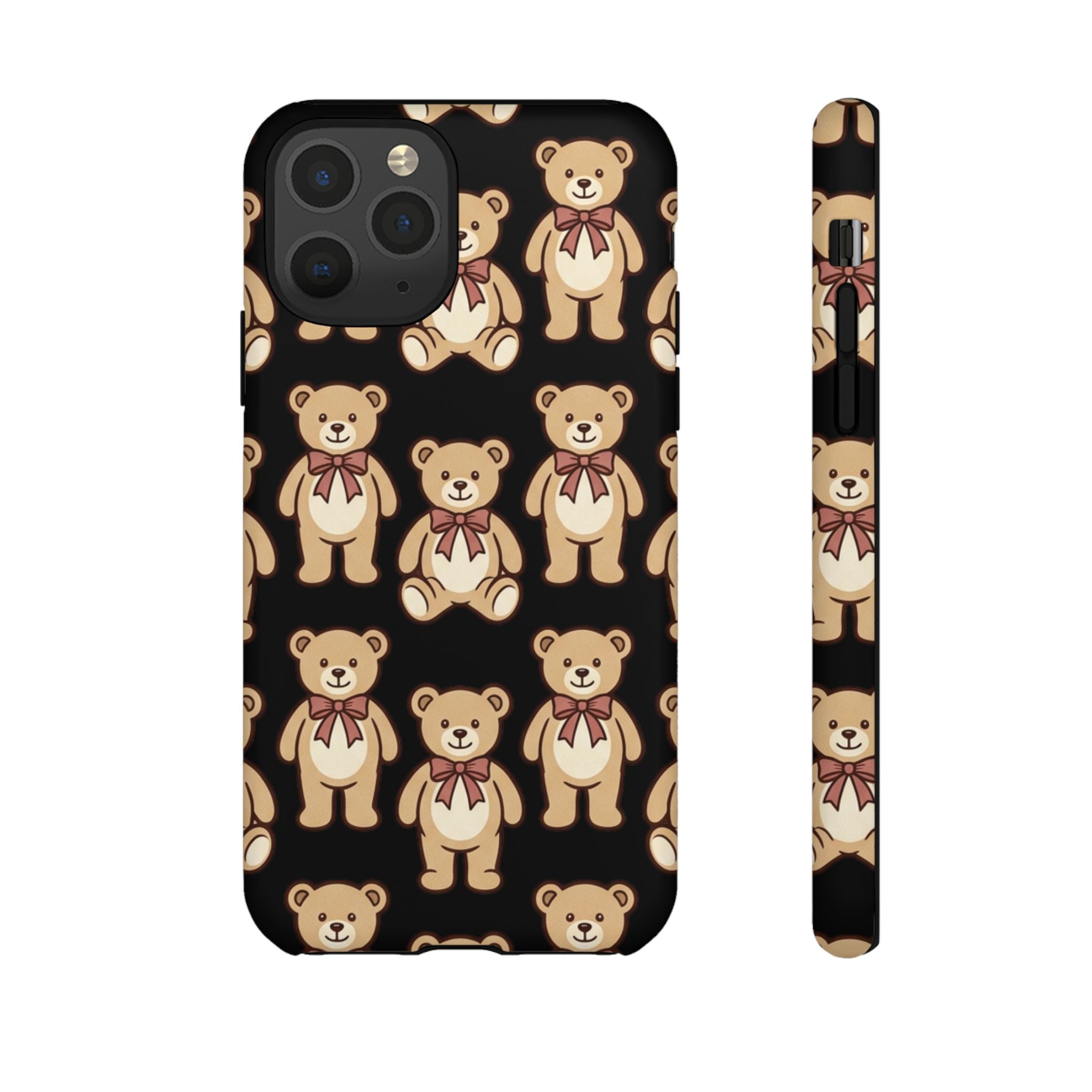 Teddy Bear Pattern Phone Case — Cute Vintage Ribbon Bears on Black
