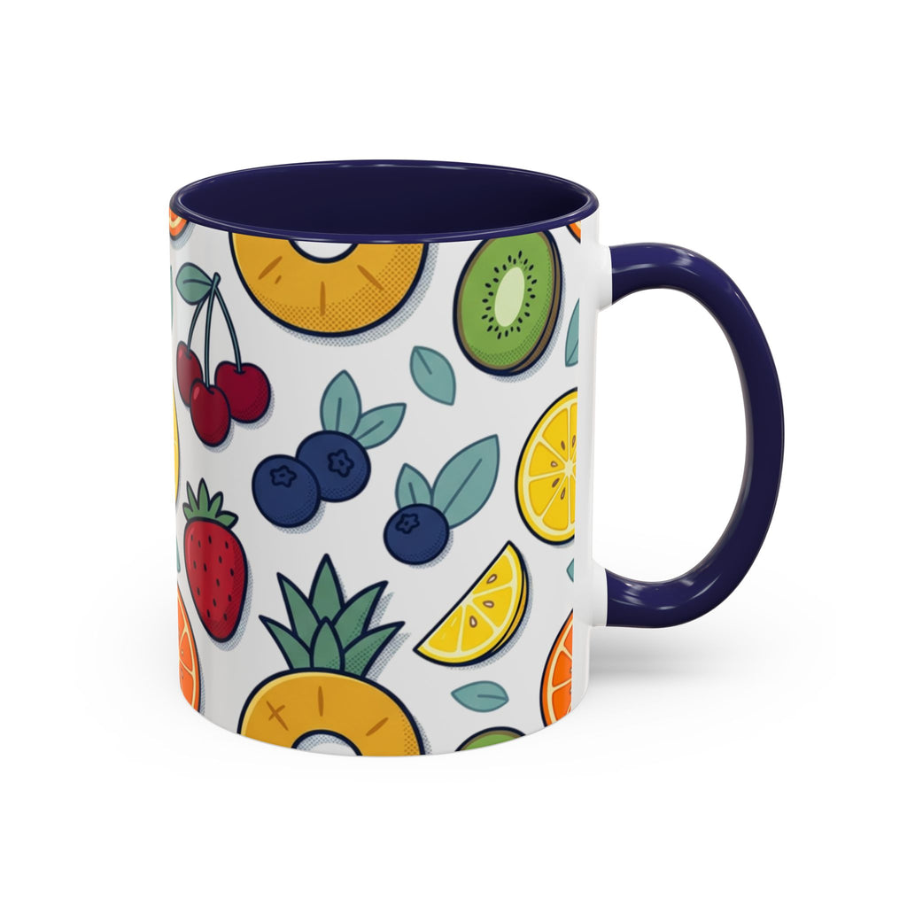 Fruit Pattern Accent Coffee Mug — Colorful Tropical Fruit Ceramic Mug (11/15oz)