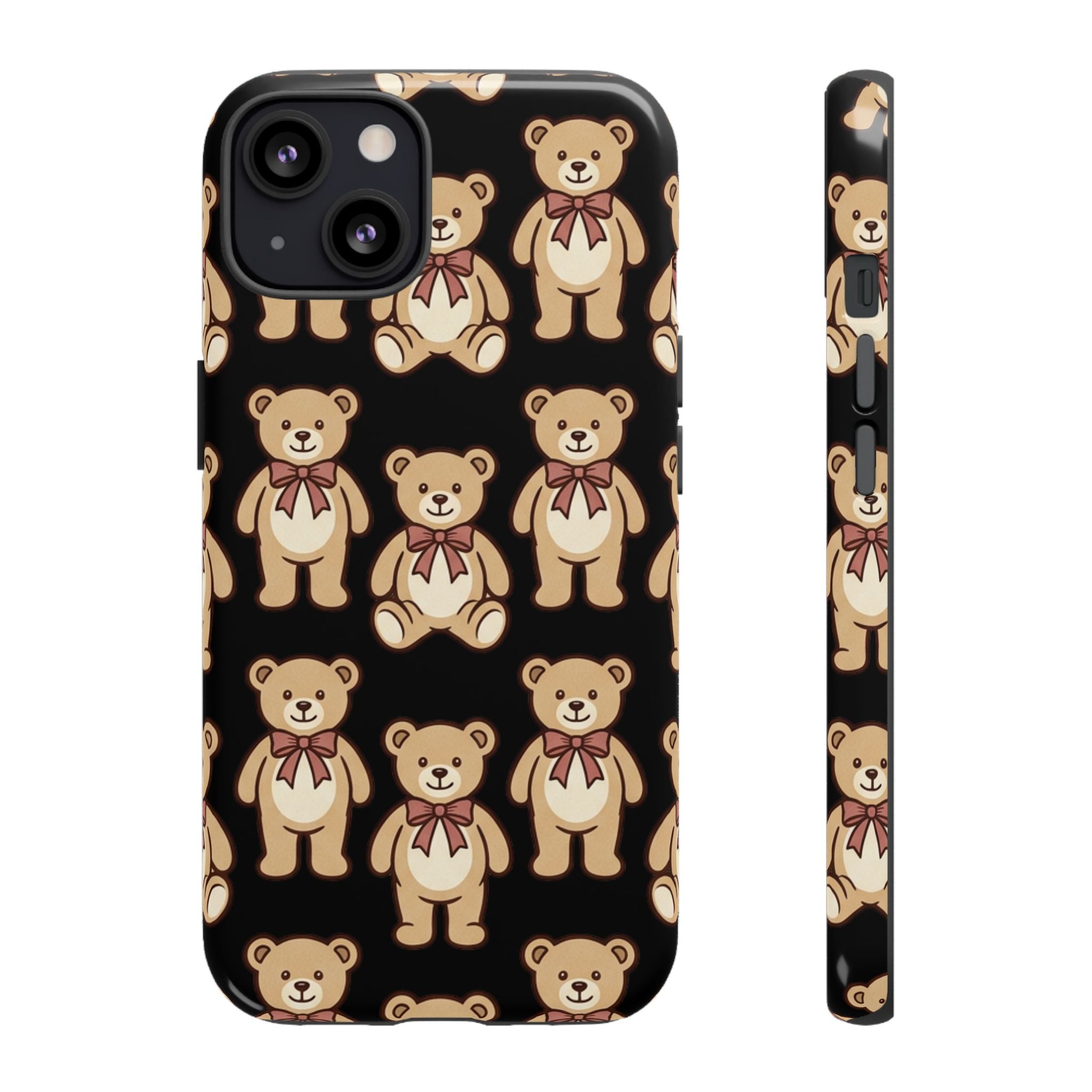 Teddy Bear Pattern Phone Case — Cute Vintage Ribbon Bears on Black
