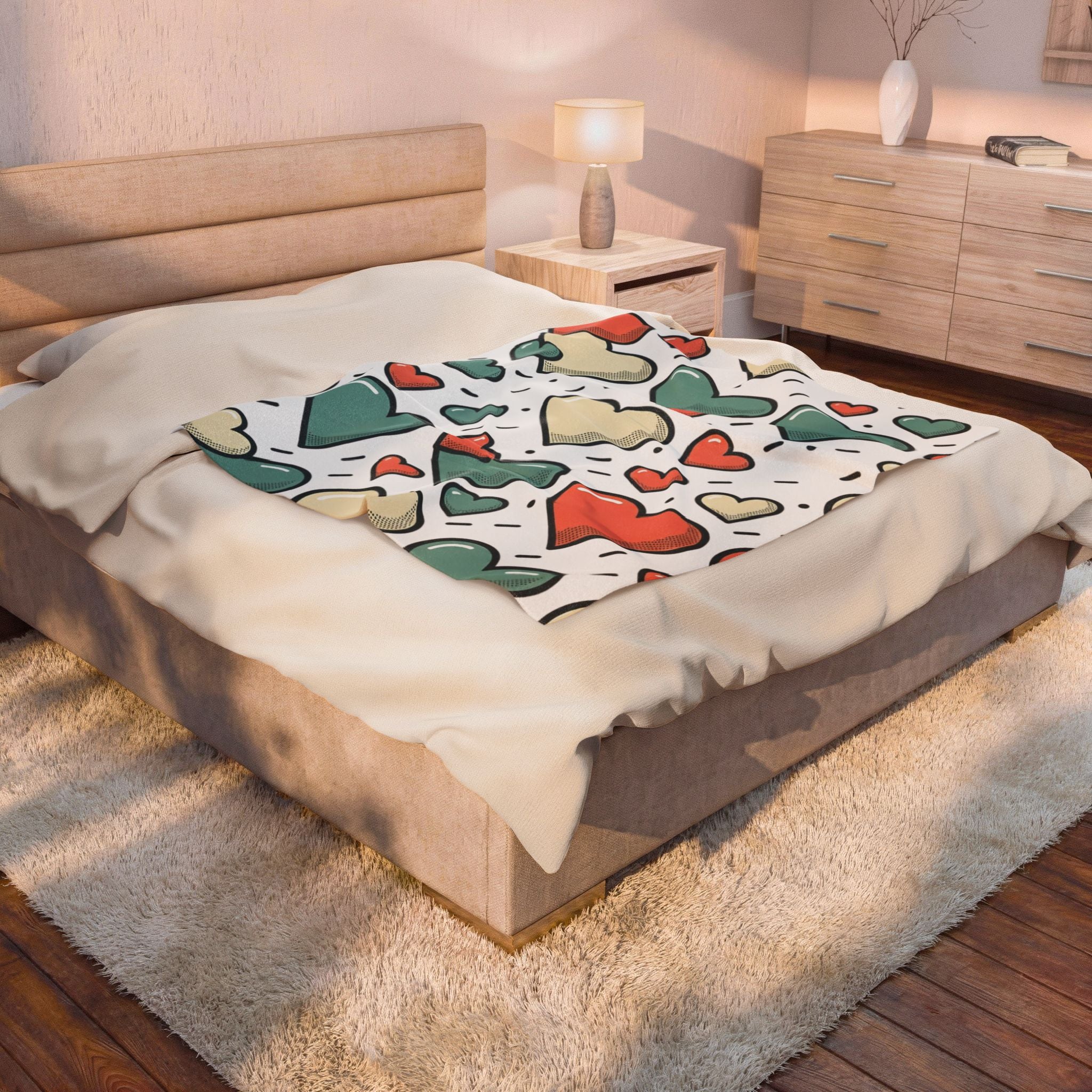 Plush Heart Pattern Velveteen Blanket – Cozy Valentine Throw