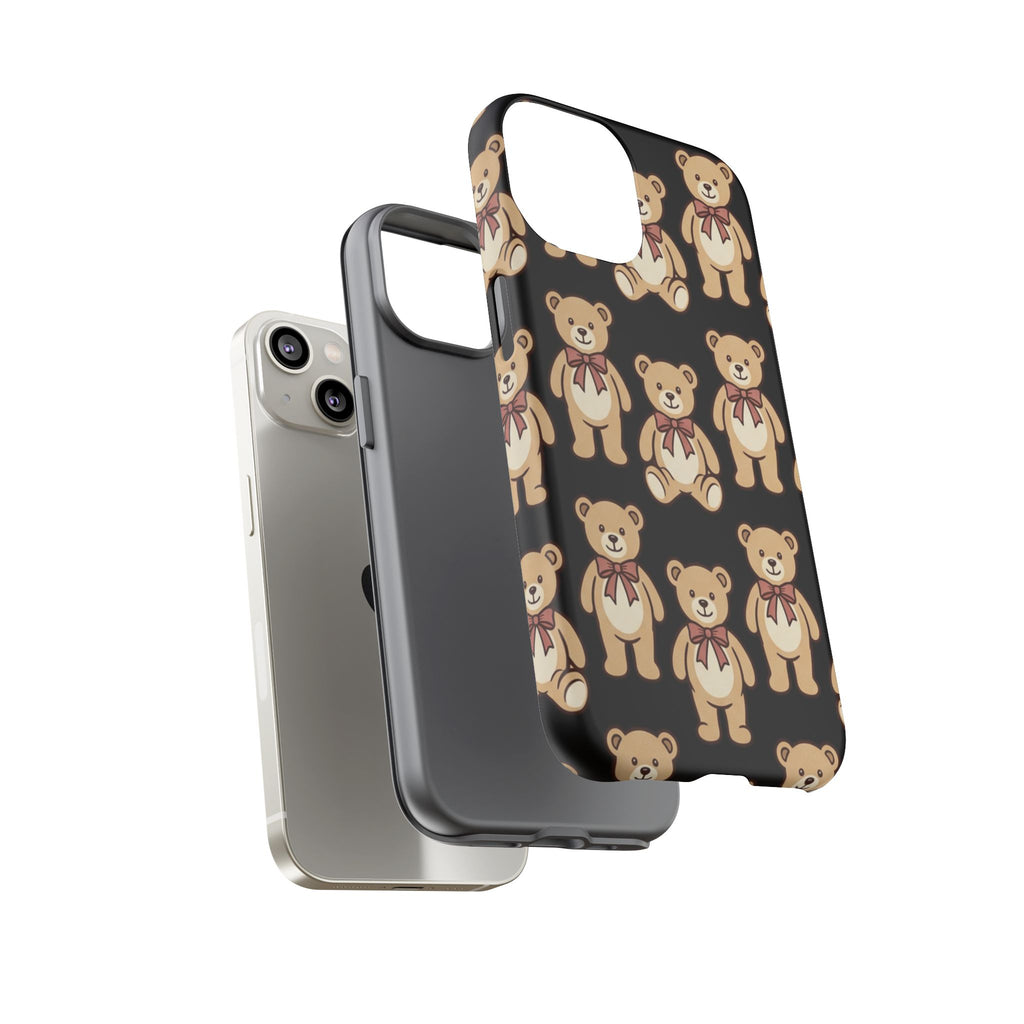 Teddy Bear Pattern Phone Case — Cute Vintage Ribbon Bears on Black